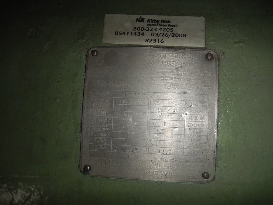 100 HP 1200 RPM Louis Allis, Frame 504A, DPFVBB, 500 VA, 150 VF - Image 2