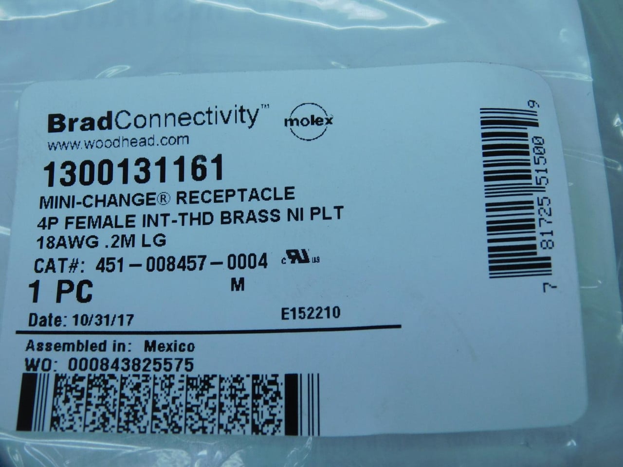 Molex #1300131161, Brad Connectivity Mini-Change Receptacle 4P Female Int-Thd Bra, LOT of 120 - Image 8