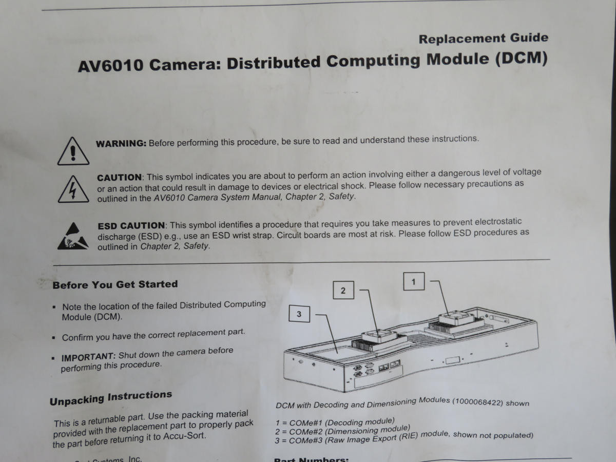 Accu-Sort Systems #AV6010, Accu-Sort Accu-Sort Accuvision Barcode Scanner Camera Module - Image 6