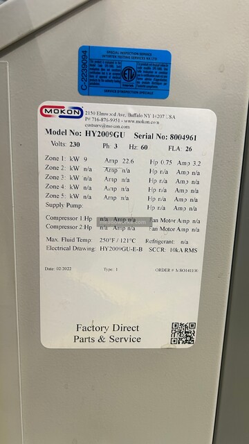 9 KW Mokon #HY2009GU, Temperature Control Unit, 3/4 HP, 230 V., 2022 - Image 2