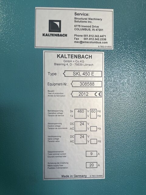 17.72" Kaltenbach #SKL-450E, Cold Saw, 6.3" round capacity, 5.7" square capacity, 3.7/4.7 kW, 2012 - Image 5