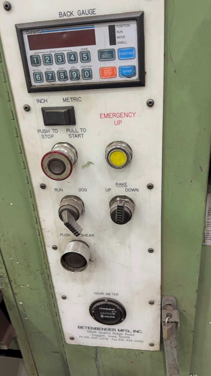 1/4" x 12' Betenbender #12-1/4, hydraulic power shear, 13 SPM, 21 hold downs, 35" squaring arm, 15 HP - Image 2