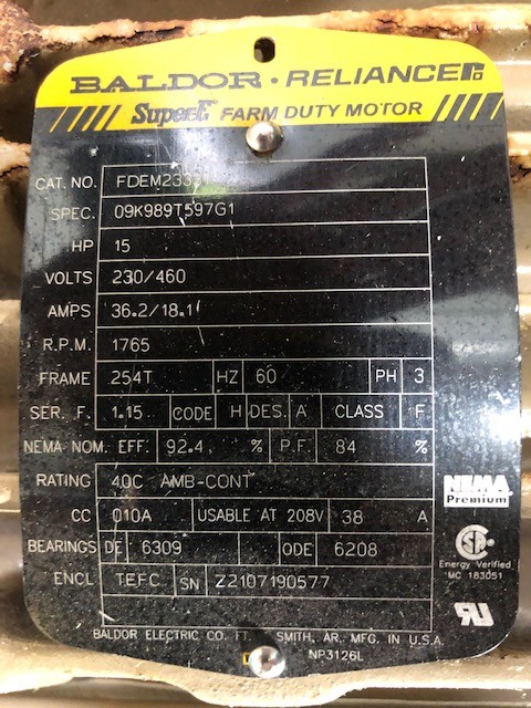 Forsberg #16HA, belt driven industrial fan, 16" inlet & outlet, 15 HP Baldor, 230/460 V., 3 PH - Image 4