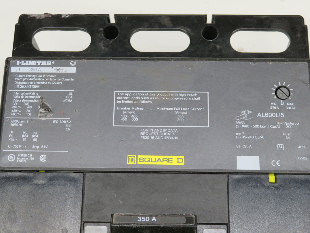 350 Amp, Square D #LIL36300, Limiter Circuit Breaker - Image 3