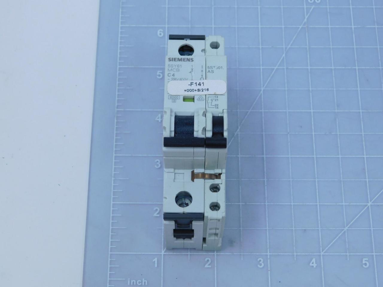 2 Amp, Siemens #5SY6104-7, Circuit Breakers 1 Pole 4 A w/ 5ST3010 Auxiliary Circuit Switches, LOT of 24 - Image 1