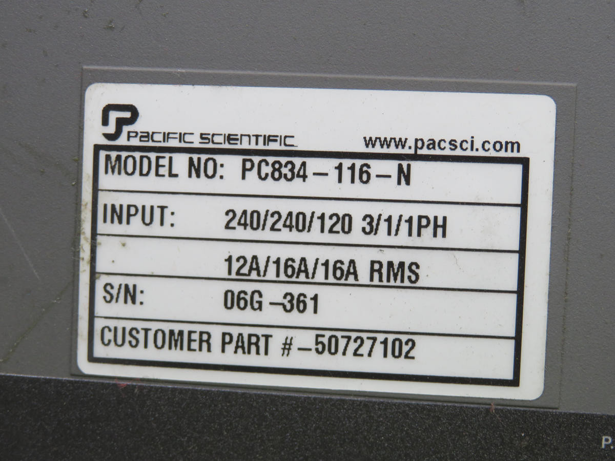 Pacific Scientific #PC834-116-N, Servo Drive, 325VDC Bus, 12A CONT/24A Peak, 0-230VAC Out - Image 4