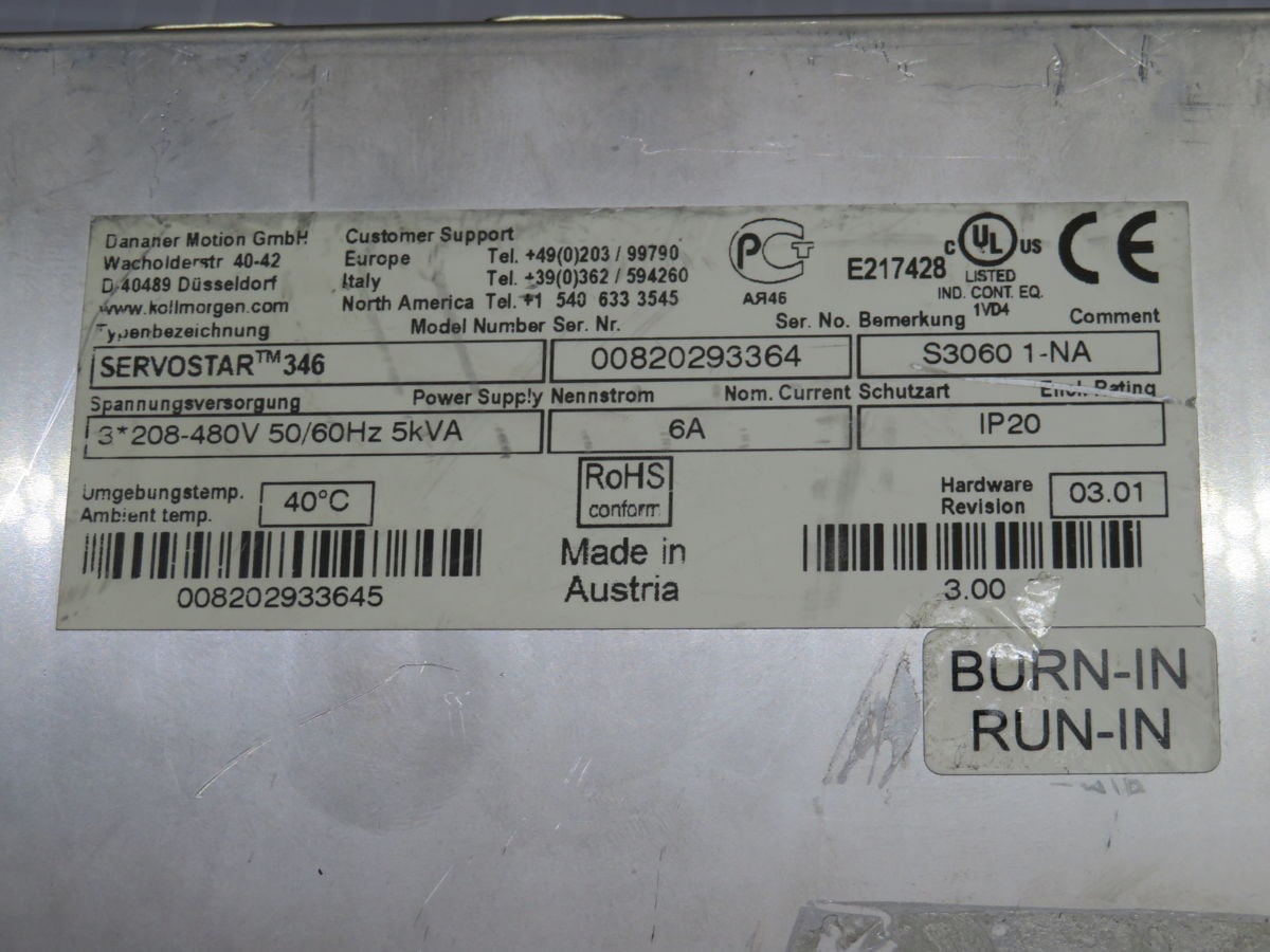 3 KW Servostar #S3060, Servo Drive, 208-480V, 6A Cont, 18A Peak, 3.0KW Cont. Power, IP20 - Image 3