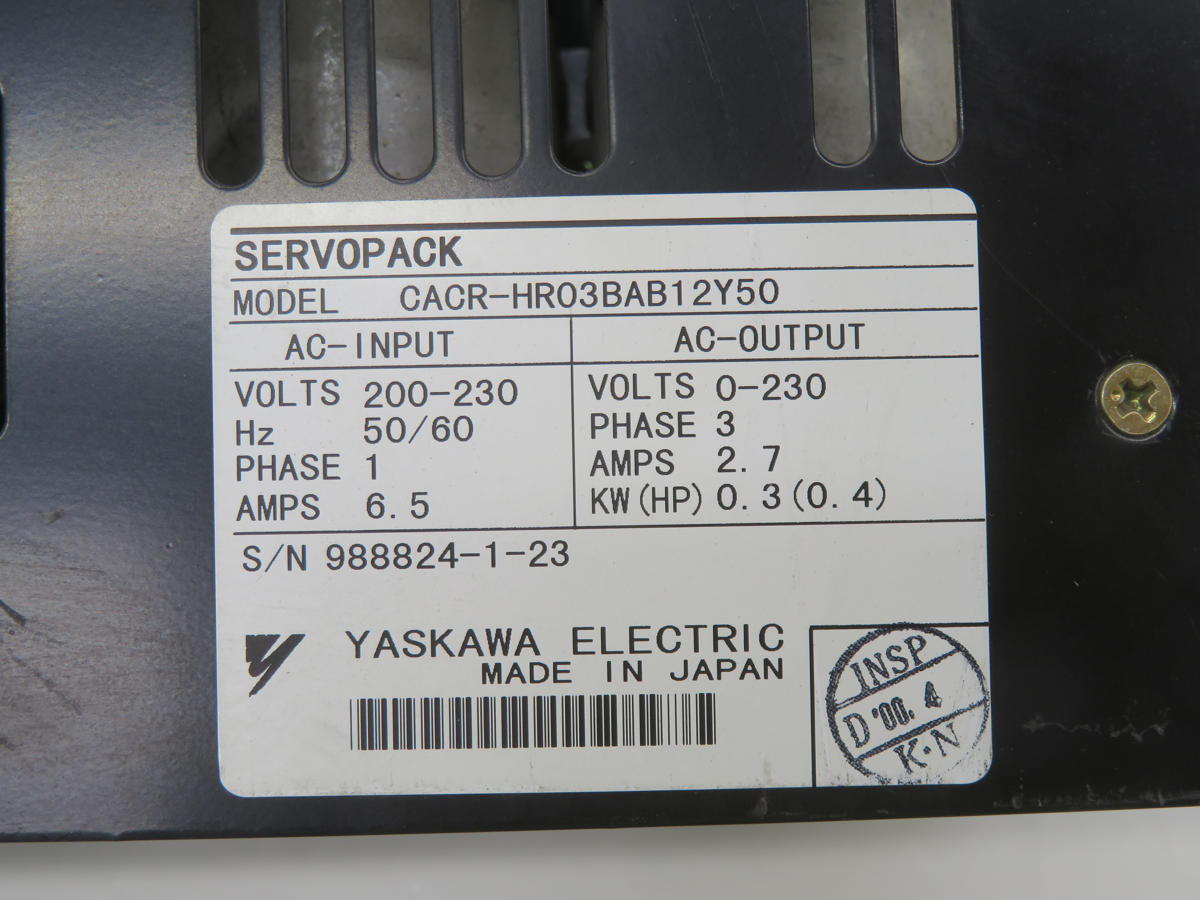 0.3 KW Yaskawa #CACR-HR03BAB12Y50, Servo Pack - Image 3