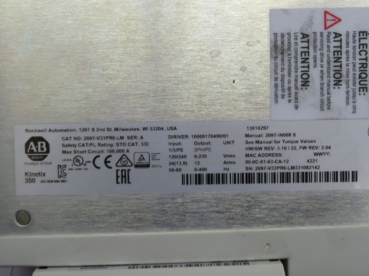 3 KW Allen-Bradley #2097-V33PR6-LM, Ser A Servo Drive - Image 7