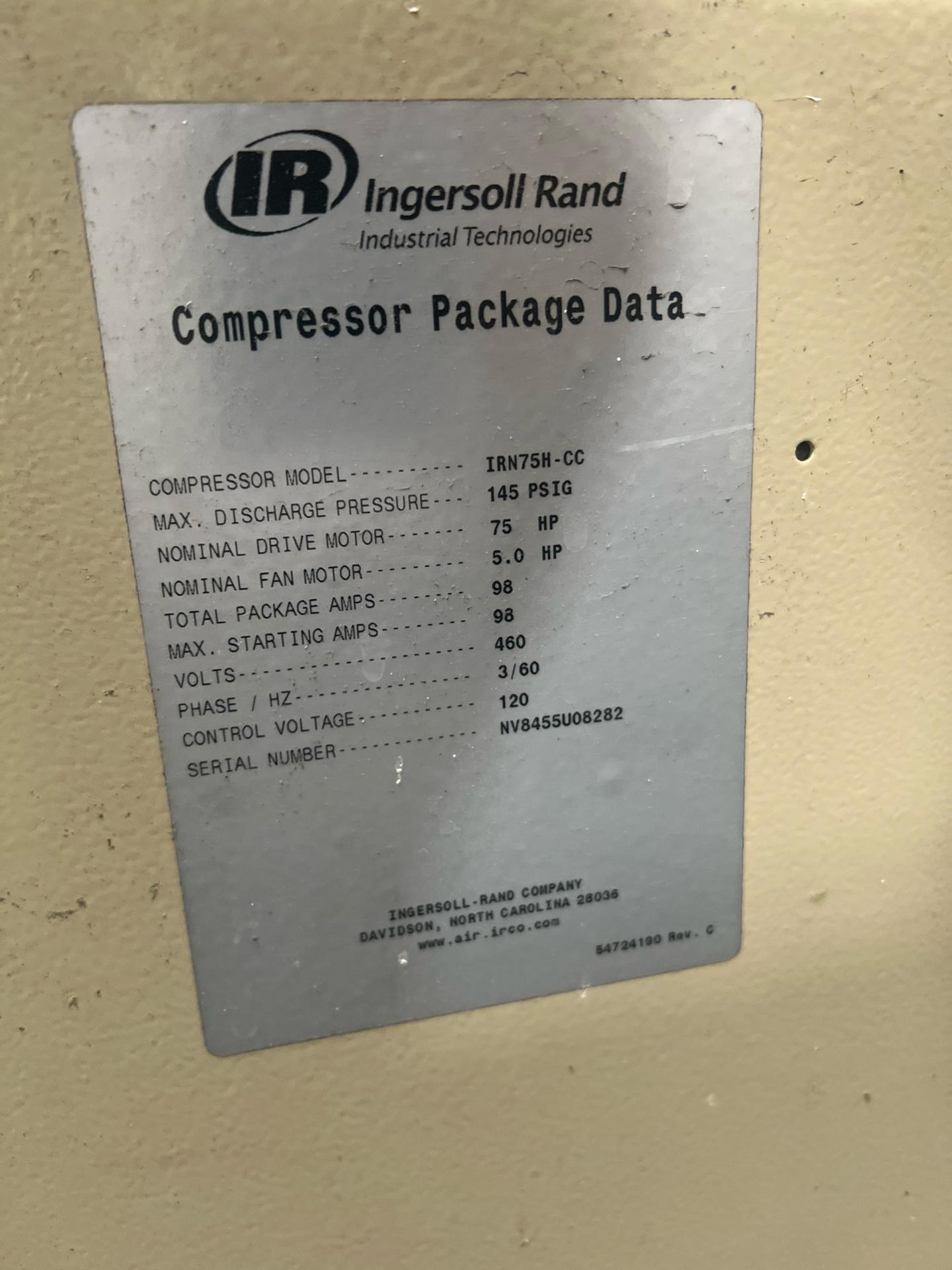 357 CFM, 145 PSIG, Ingersoll-Rand #IRN75H-CC, rotary screw air compressor, 75 HP, 460 V., 3 Ph., Intellisys - Image 2