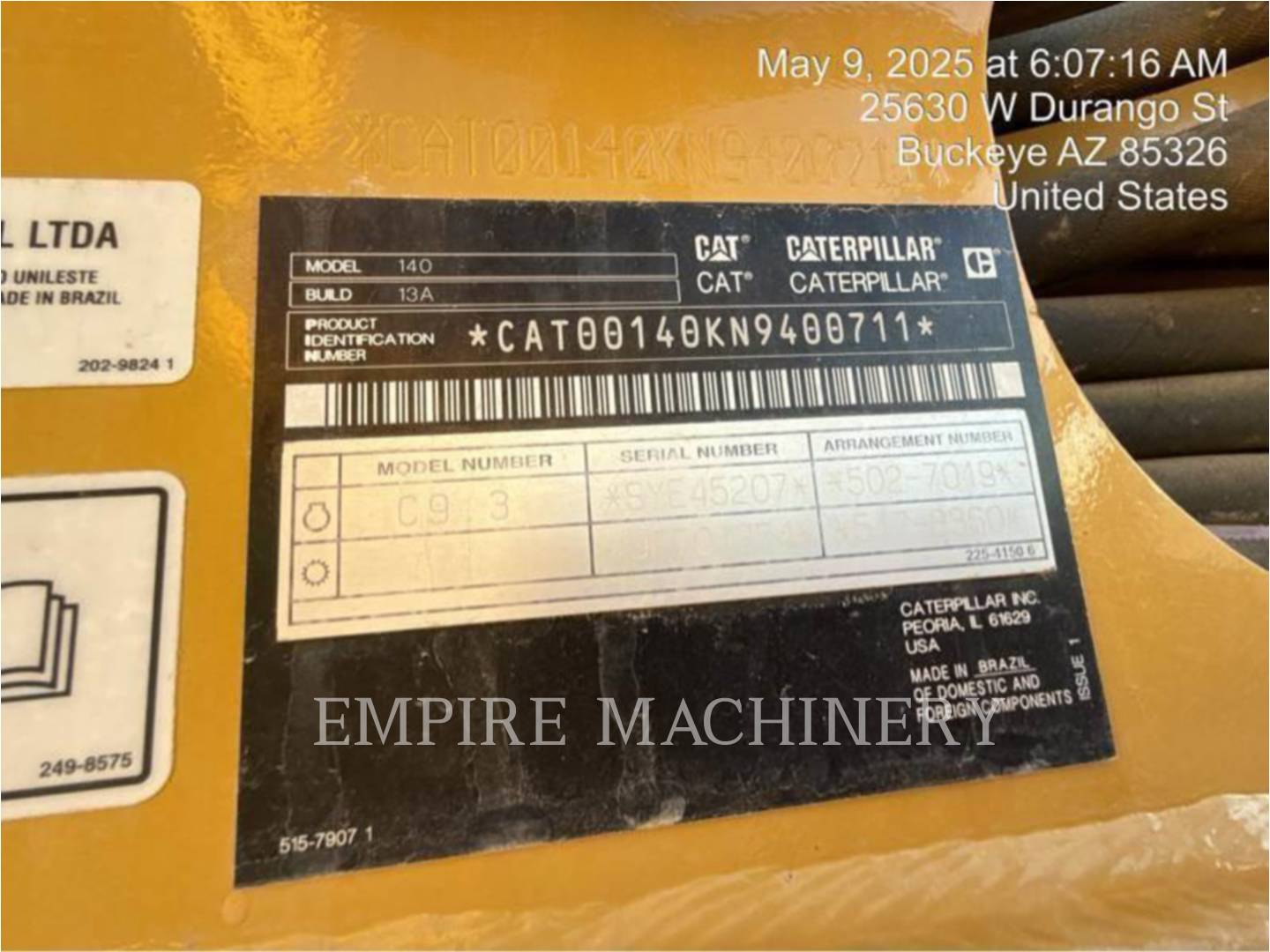 Caterpillar 140-13, Motor Grader, 1320 hours, S/N: N9400711, 2023 - Image 6