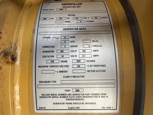 230 KW Caterpillar #3306, diesel generator set, 277/480 Volts, 3-phase, 311 hours, 349 HP @ 1800 RPM, 3306B - Image 10