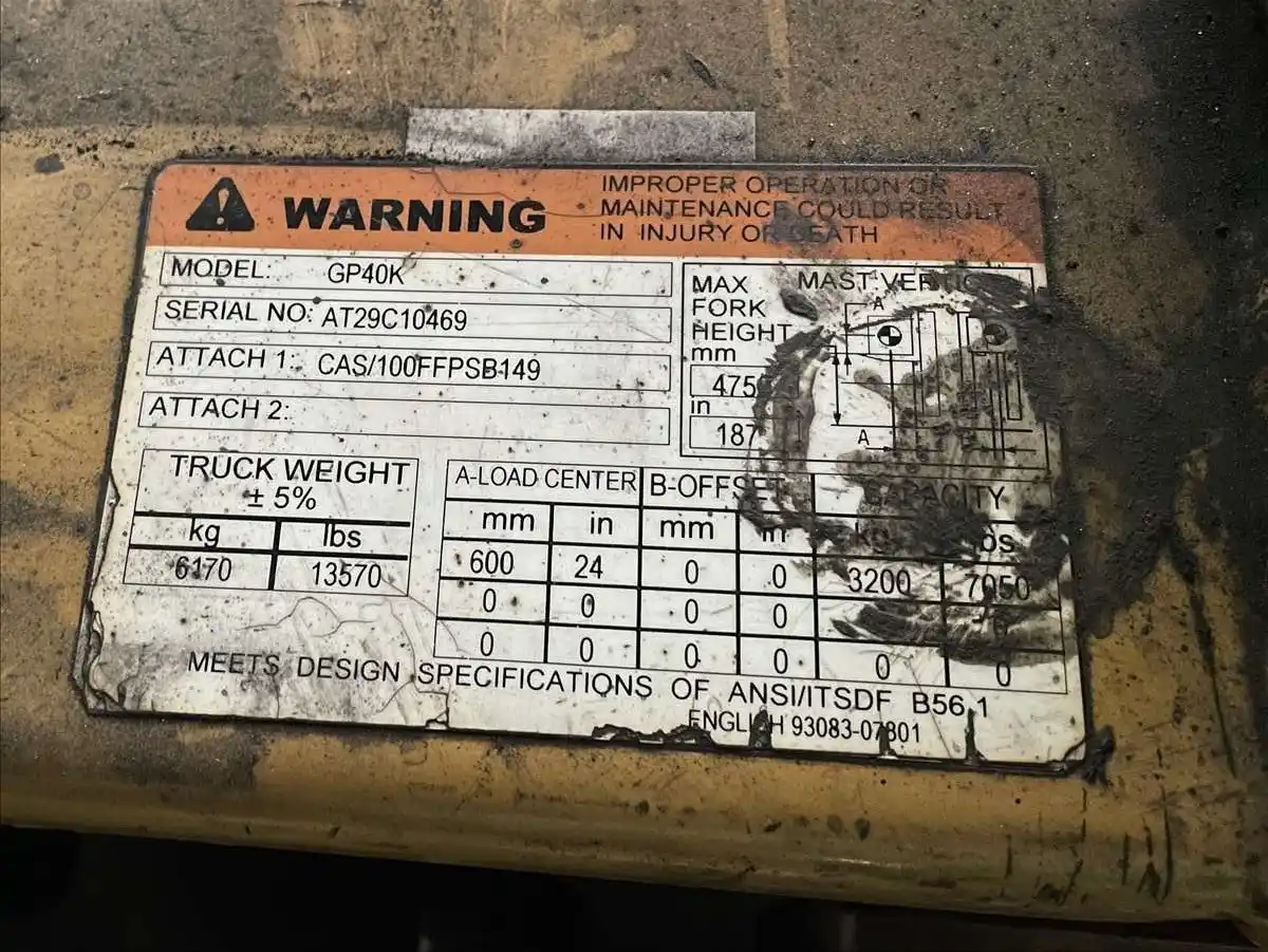 8000 lb. Caterpillar #GP40K-LP, LPG forklift, 187" lift height, side shift, cushion tires, 2008 - Image 3