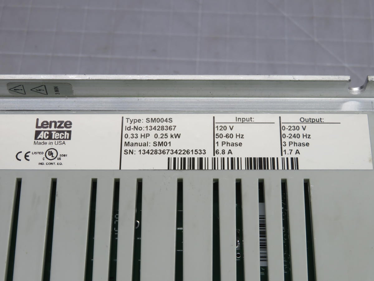 0.3 HP Lenze #SM004S, VFD, 100-120V AC Input, 0-230V AC Output, 0.25 KW, 1.4 A, IP20 - Image 3