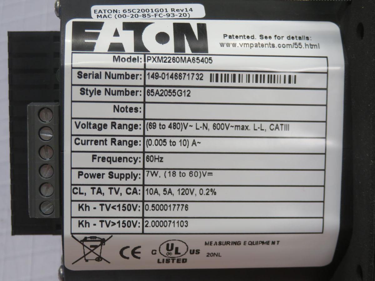 Eaton #PXM2260MA65405, Automation Meter, 3-PH, 600V, 5A, 60HZ, 24-48VDC Aux, Modbus Rtu - Image 5