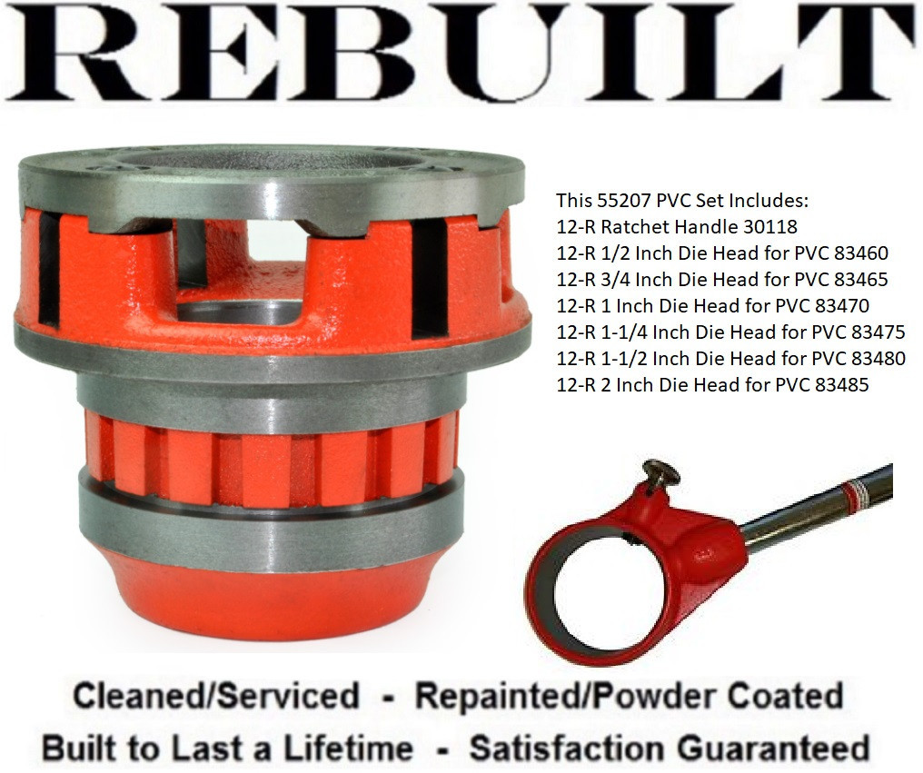 Ridgid #55207, 12-R Pipe Threader Set, 1/2 - 2" NPT for PVC, Without Case, Refurbished - Image 1