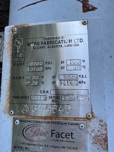 16" x 4' Moss Fabrication, sweet vertical filter separator, 2-phase, 2200 psi, 100&deg;F max. temp., vessel - Image 2