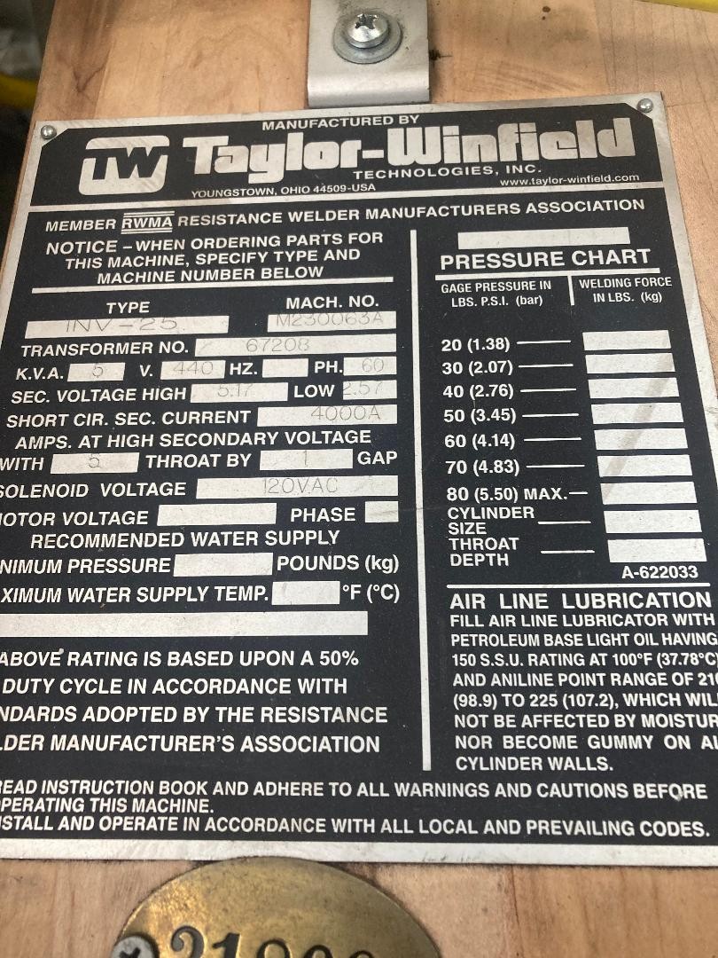 Taylor-Winfield #INV-25, Manual Resistance Spot Welder - Image 3