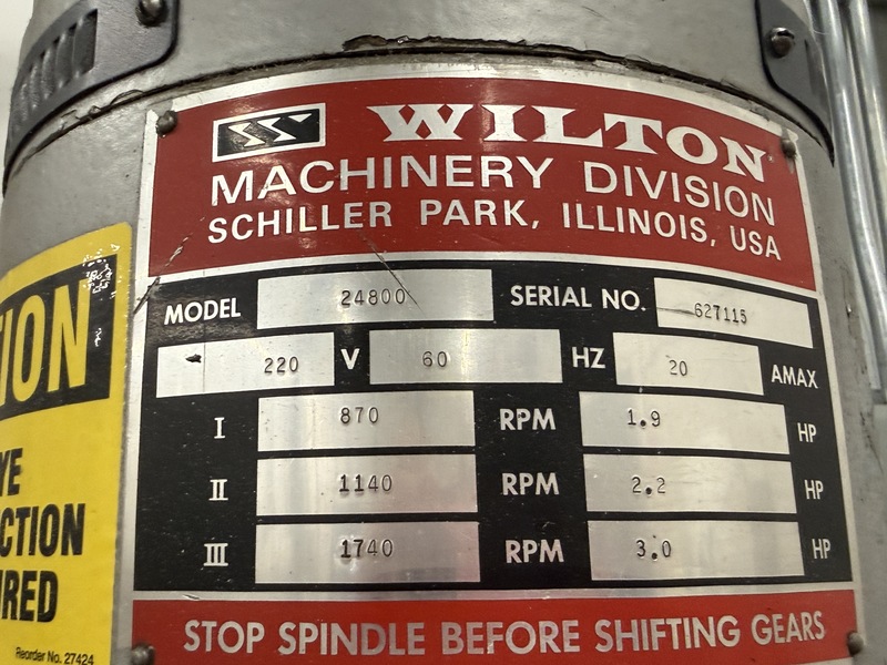 Wilton #24800, drill press, 3-speed motor, 3 HP, 55-1740 RPM, X-Y vise table, power feed, 220 V., 60 Hz., 3 - Image 5