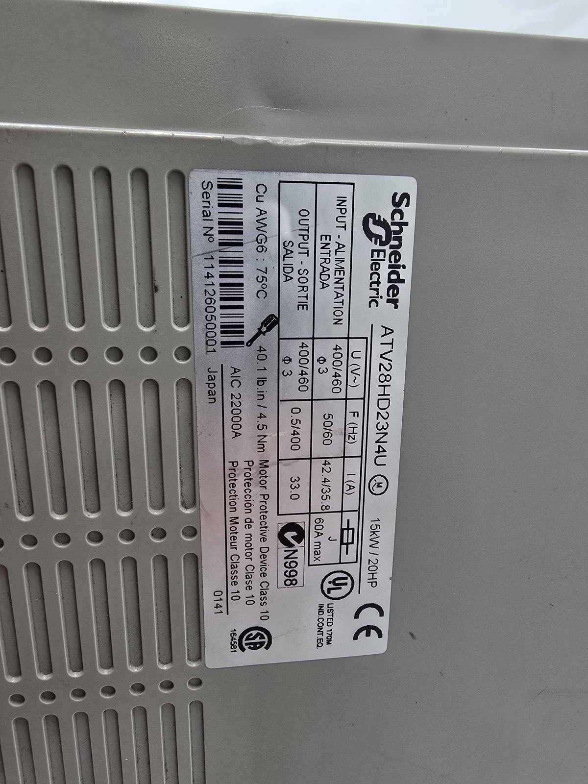 20 HP Schneider Electric #ATV28HD23N4U, Altivar 28 Variable Frequency Drive, VFD - Image 6