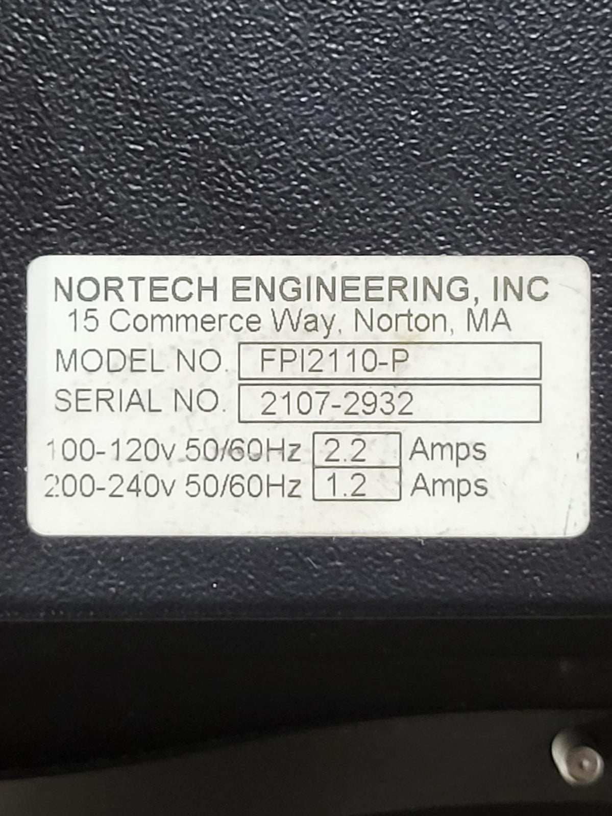 Nortech Engineering #FP12110-P, Display Module, 100-120 Volts 2.2A, 200-240 Volts 1.2A, new, AS IS - Image 2