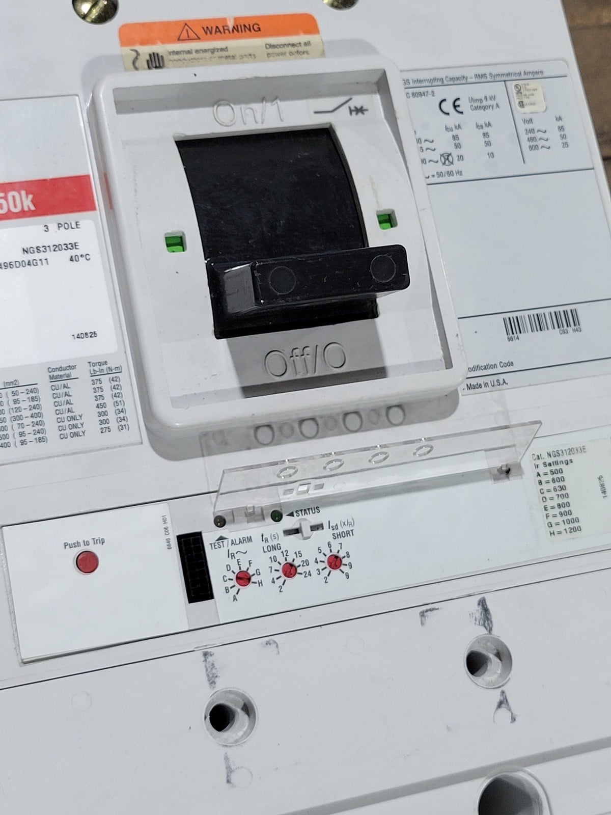 1200 Amps, Eaton #NGS312033E, Circuit Breaker, 3P, 600 VAC, 50/60 Hz., w/ SNT5LP11K Shunt Trip, 110-240 Volts - Image 3