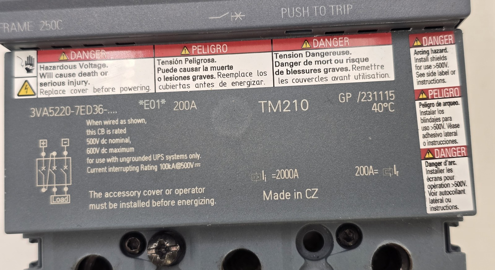 200 Amps, Siemens #3VA5220-7ED36-0AA0, Circuit Breaker, Shunt Trip, 3P, 600 Volts - Image 6