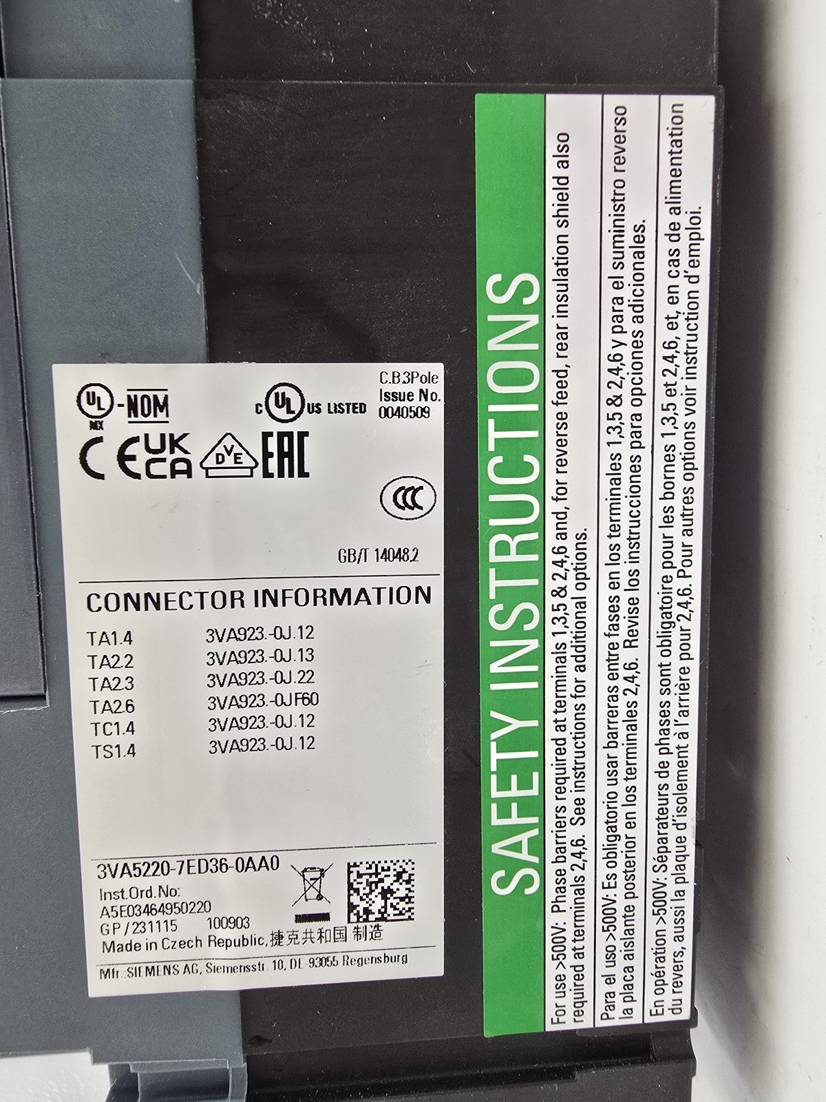 200 Amps, Siemens #3VA5220-7ED36-0AA0, Circuit Breaker, Shunt Trip, 3P, 600 Volts - Image 10