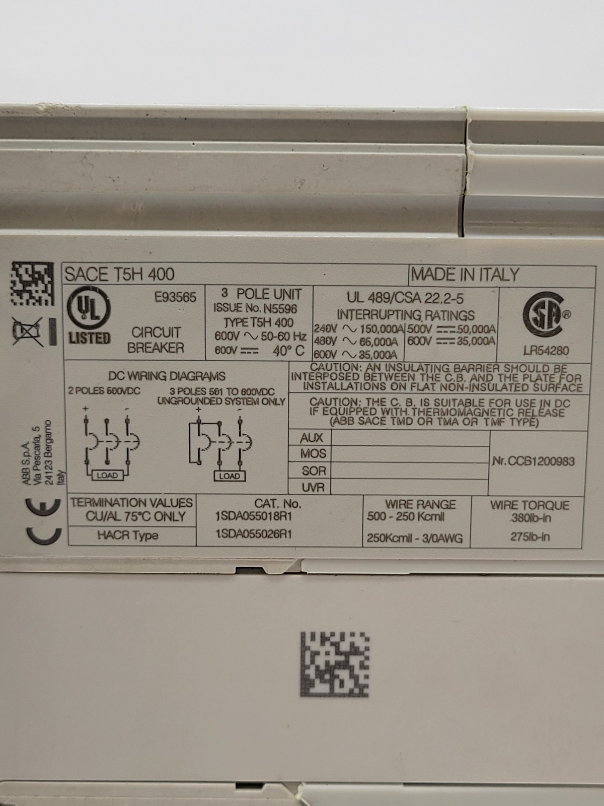 300 Amps, ABB #T5H300BW, SACE Tmax Circuit Breaker, 3P, 600 Volts, 65KA, T5H400, PR221DS Fixed-Version - Image 3