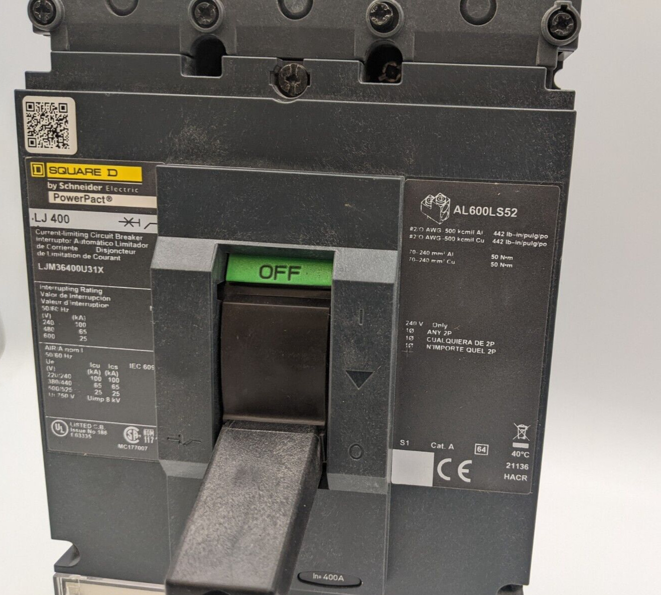 400 Amps, Square D #LJM36400U31X, PowerPact Circuit Breaker, 3P, 600 Volts, Micrologic 3.3 Trip - Image 3