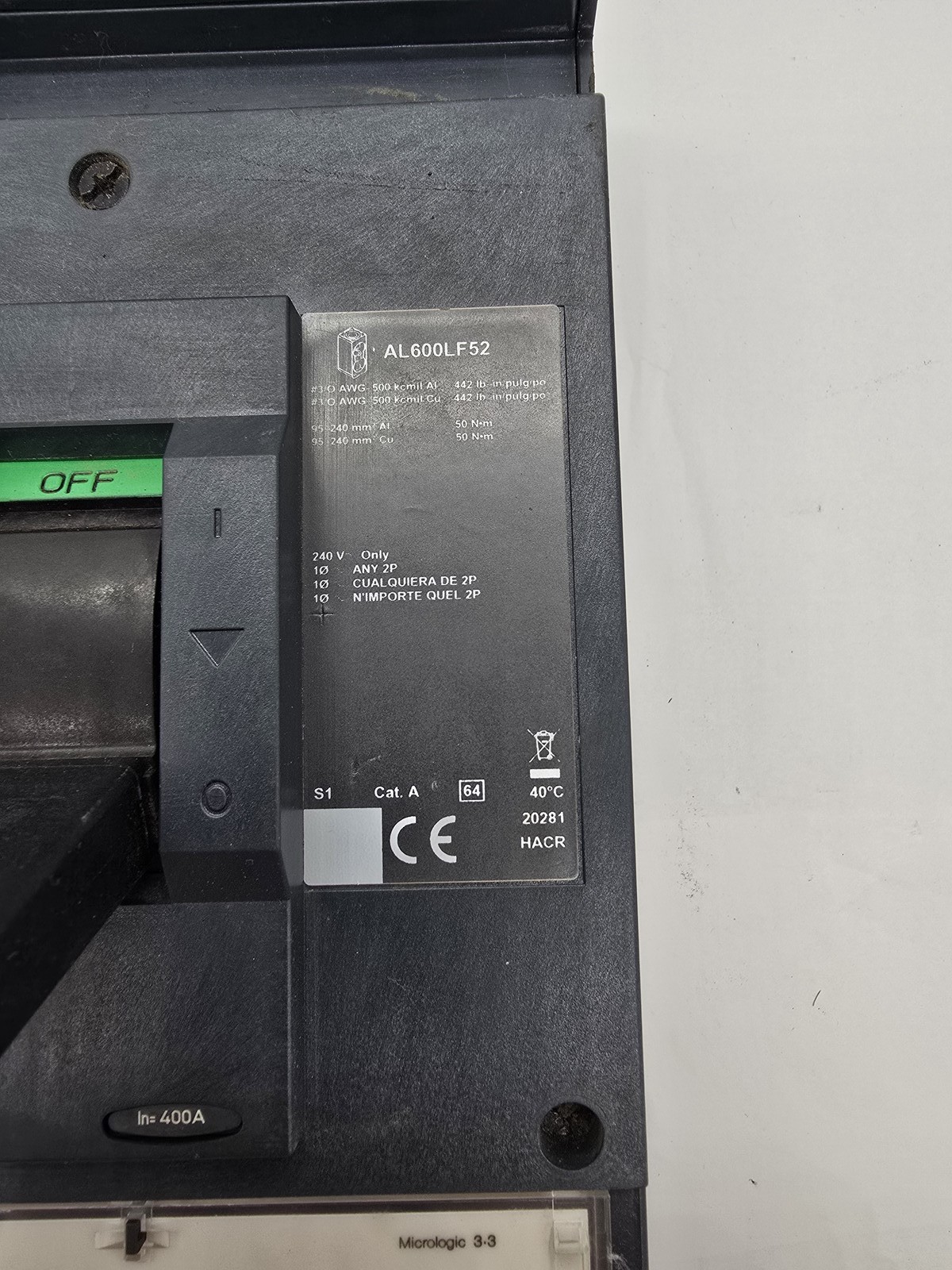 400 Amps, Square D #LLA36400U31X, I-Line Circuit Breaker, 3P, 600 VAC, 50/60 Hz., HACR Type - Image 9