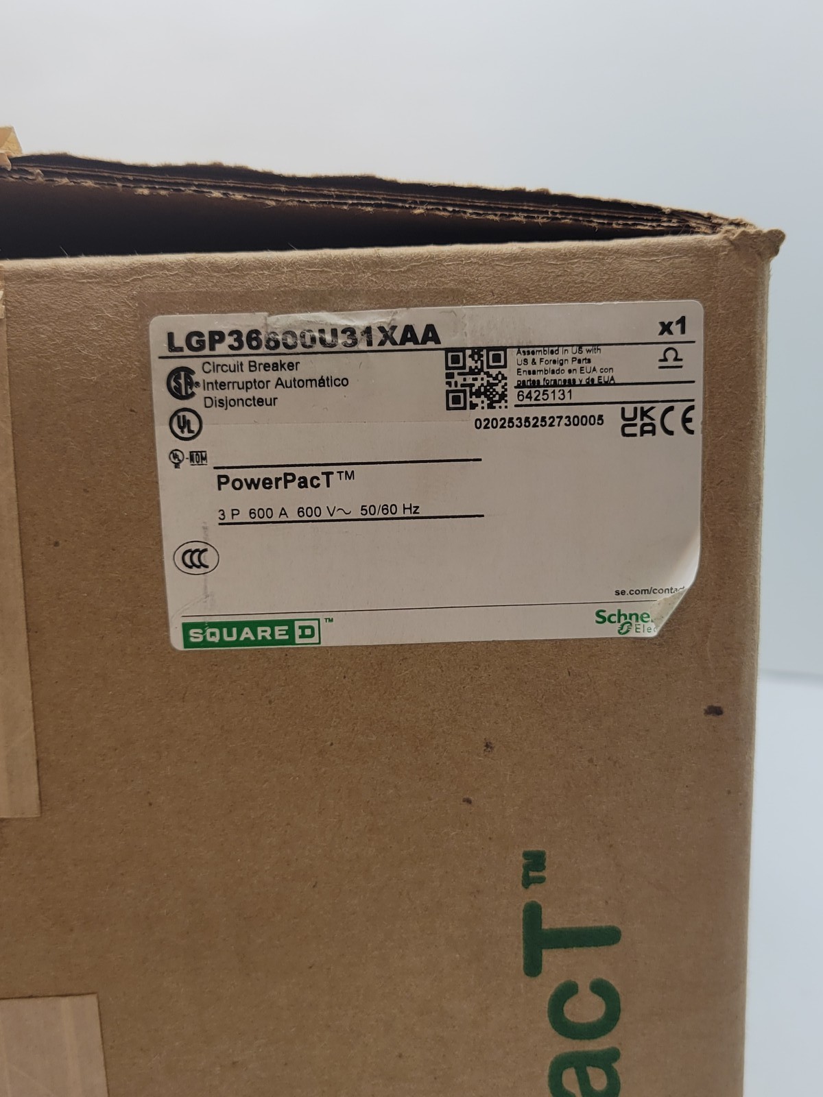 600 Amps, Square D #LGP36600U31XAA, PowerPact Circuit Breaker, 3P, 600 Volts, 35KA, new - Image 2