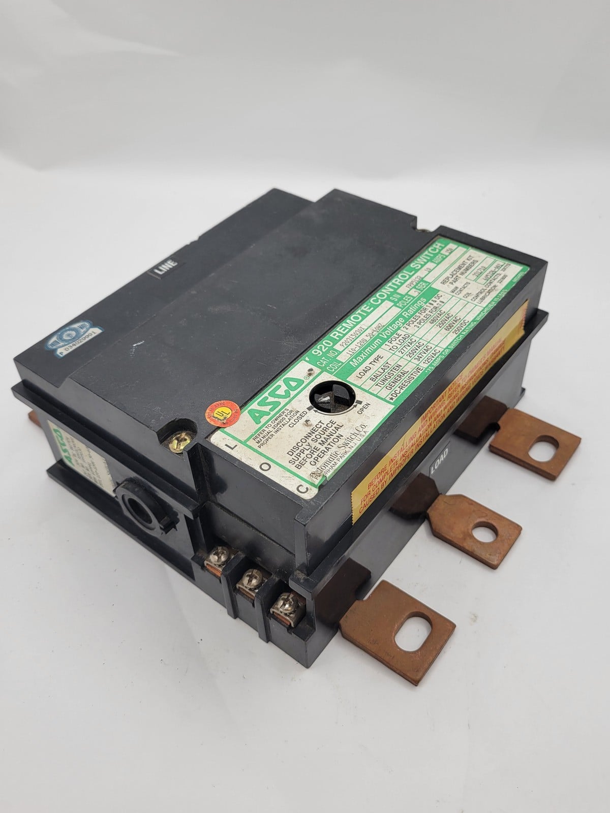150 Amp. Asco #920315030X, 920 Remote Control Switch, 3P, 3 phase, 600 Volts, 110/120 Volts Coil - Image 1