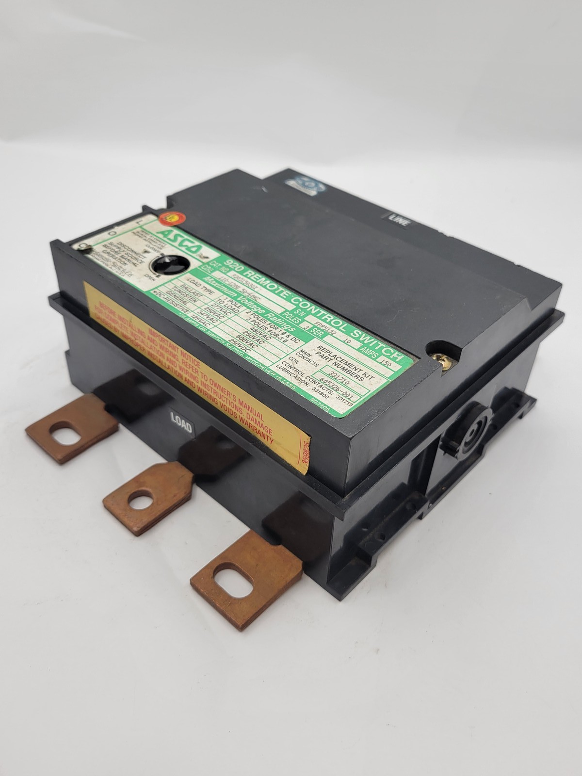 150 Amp. Asco #920315030X, 920 Remote Control Switch, 3P, 3 phase, 600 Volts, 110/120 Volts Coil - Image 7