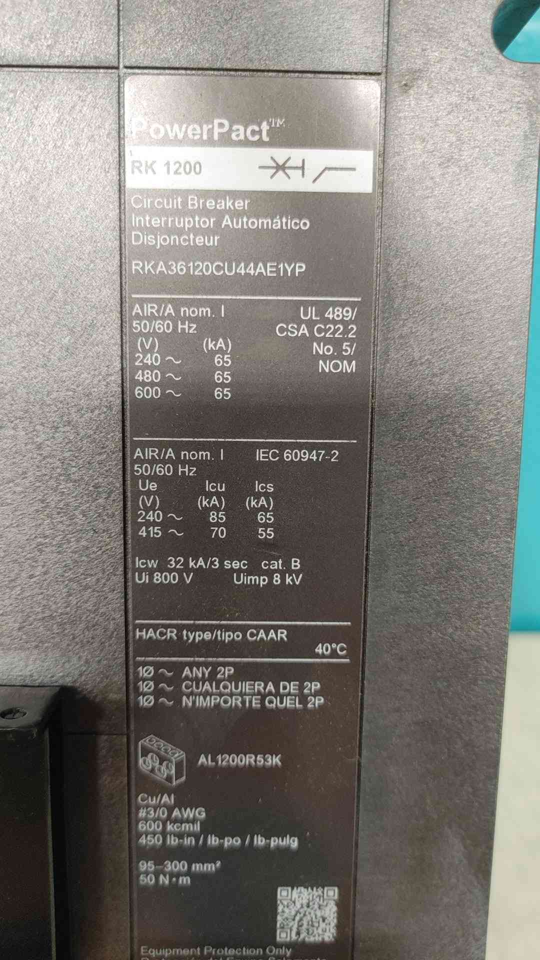 1200 Amps, Square D #RKA36120CU44AE1YP, I-Line circuit breaker, 3 pole, 600 Volts, MicroLogic 6.0A - Image 3