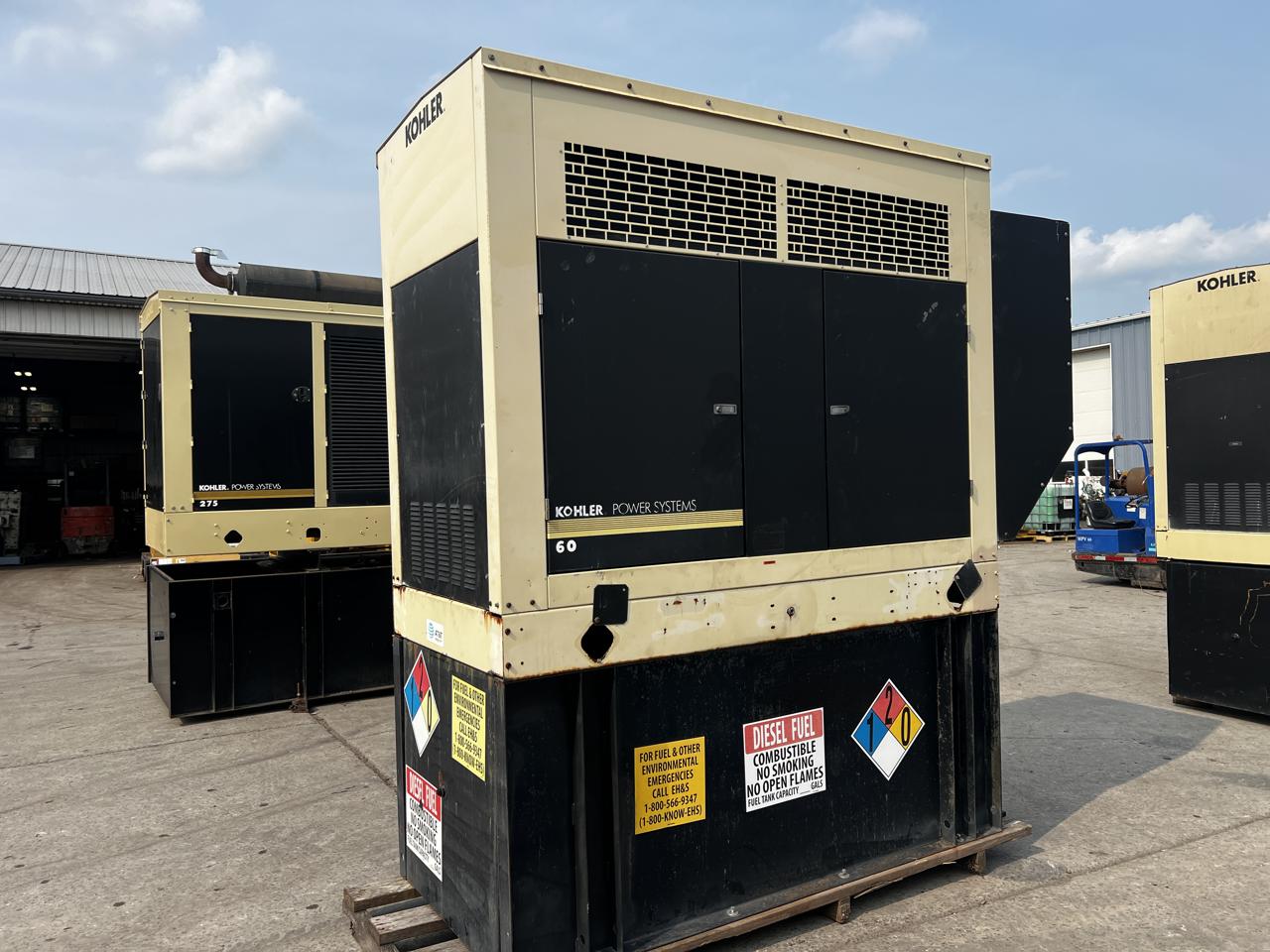 60 KW Kohler, generator set, sound attenuated enclosure, base fuel, 4.5 liter John Deere engine, 584 hours - Image 2