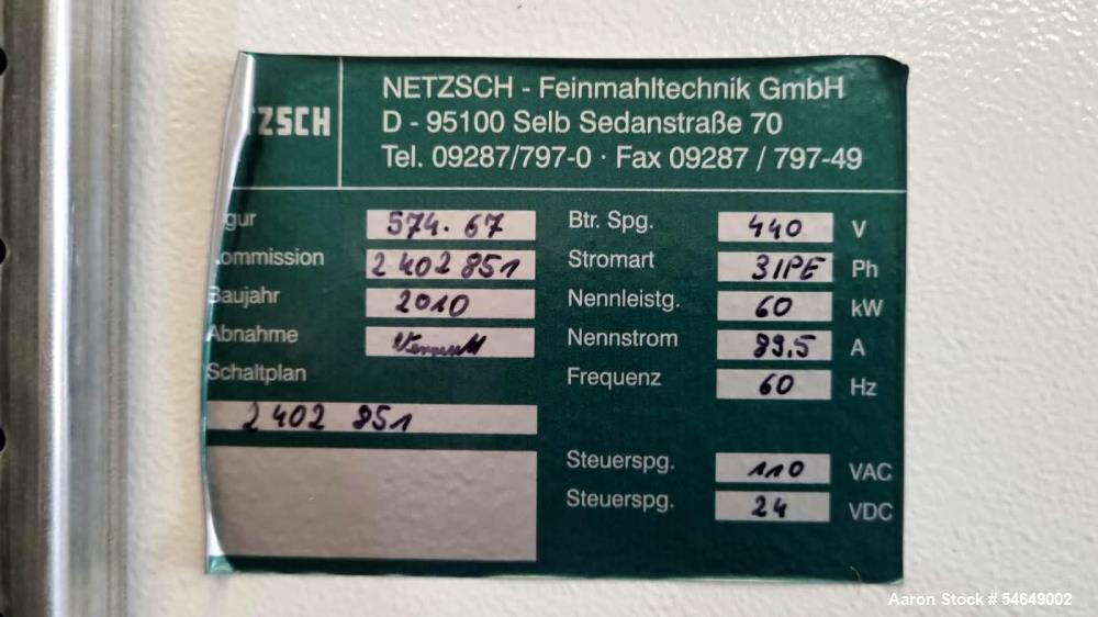 Netzsch #LME-100-K, Horizontal Agitated Bead Mill, jacketed grinding chamber, product feed pump, new, 2010 (2 - Image 10