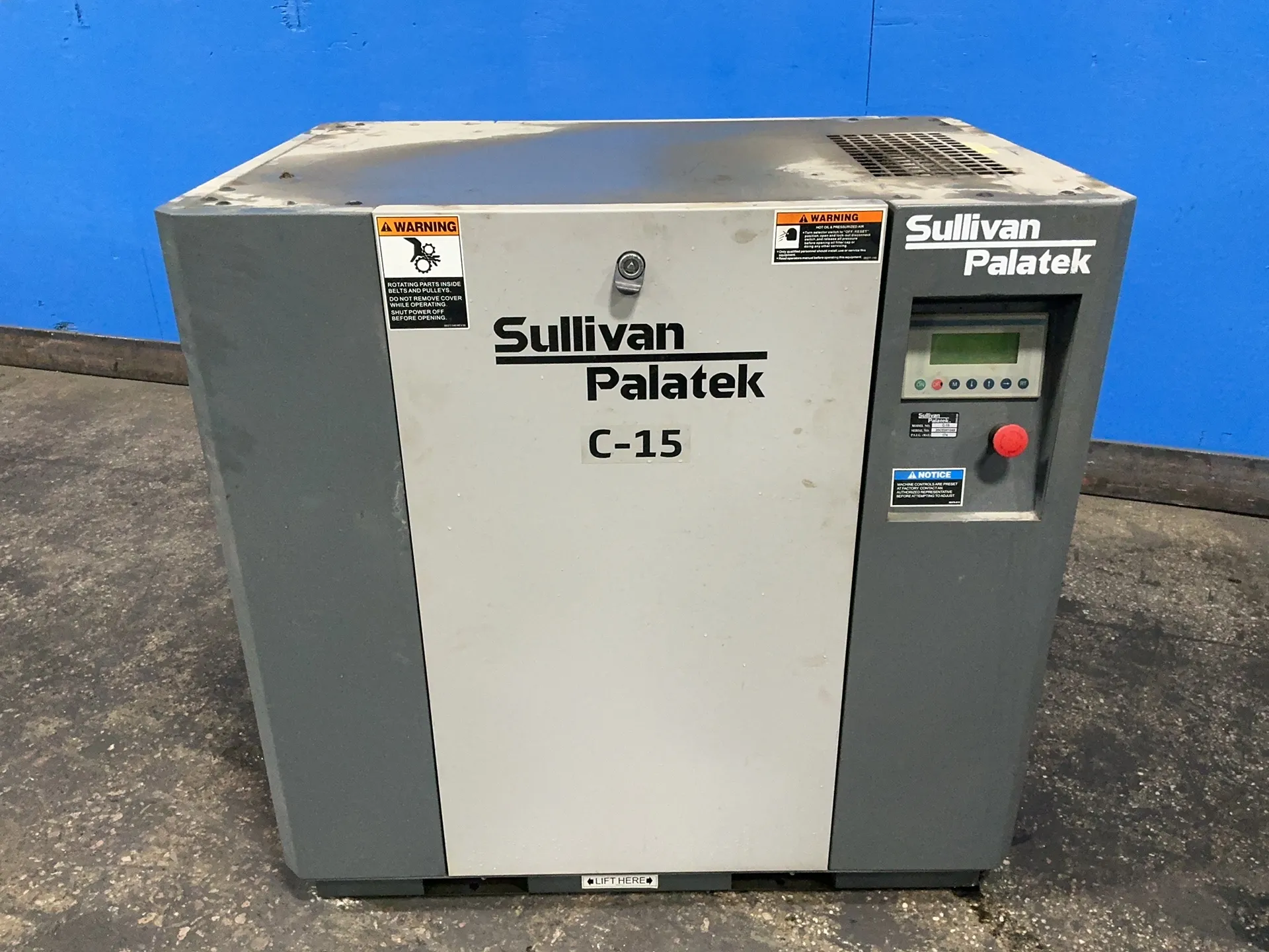174 PSIG, Sullivan-Palatek #C-15, rotary screw air compressor, 15 HP, 3410 RPM, 16.5 Amps, MAM-100 digital - Image 2