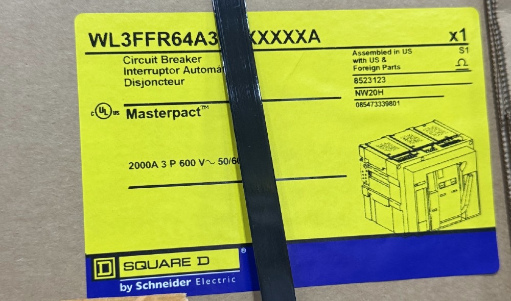 2000 Amps, Square D, NW20H, MasterPact NW circuit breaker, WL3FFR64A3, 3-pole, 600 Volts, 50/60 Hz., new - Image 2