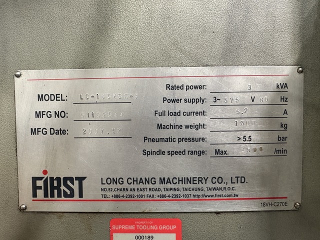 First #LC-185VSX-B, Vertical Milling Machine, 35" X, 16.75" Y, 15.3" knee, 10" x 50" table, 5 HP, 60-4500 - Image 9