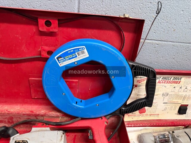Milwaukee #6230, Tool Lot, portable band saw, right angle drill, Ideal 120' fish tape, steel cases - Image 2