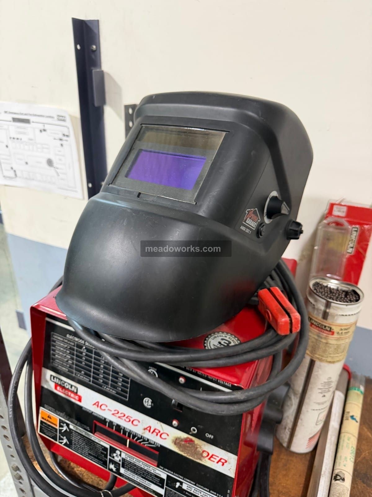 225 Amps, Lincoln Electric #AC-225C, AC Arc Welder, auto-darkening helmet, electrodes, 230 V. - Image 7