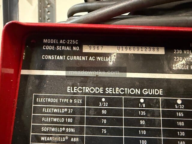 225 Amps, Lincoln Electric #AC-225C, AC Arc Welder, auto-darkening helmet, electrodes, 230 V. - Image 9
