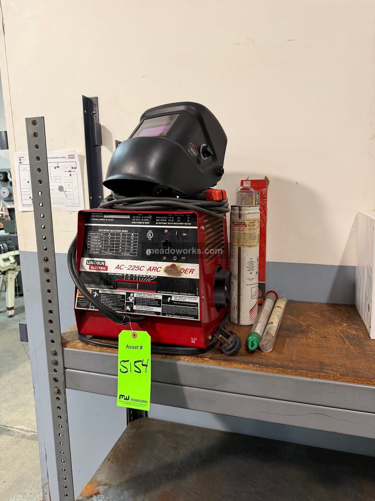 225 Amps, Lincoln Electric #AC-225C, AC Arc Welder, auto-darkening helmet, electrodes, 230 V. - Image 10