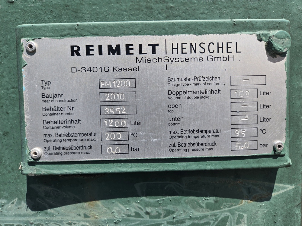 Henschel Reimelt FM 1200 Hi Intensity Mixer, 2010 - Image 2