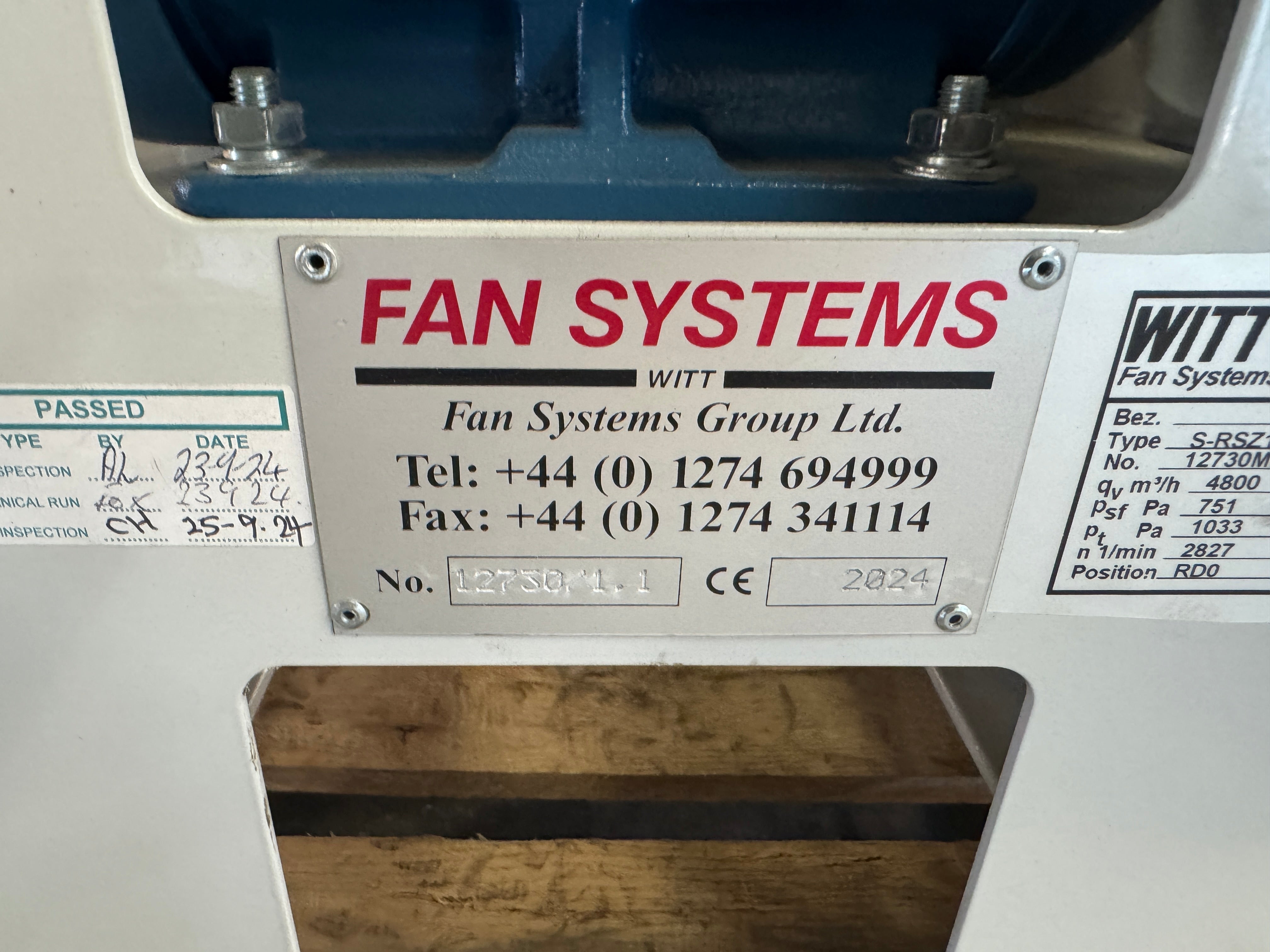 2825 CFM, Fan Systems #S-RSZ10A/280/355/1, Centrifugal Blower, 3 S.P., 2.14 KW, 2827 RPM, 60°C Max, 2024 - Image 7