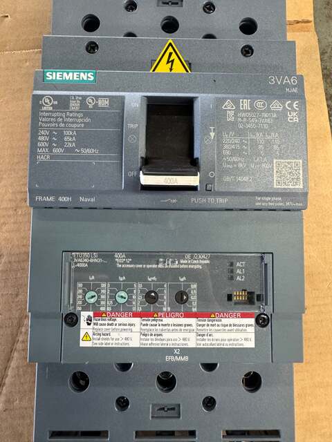 400 Amps, Siemens #3VA6340-6HN31-0AA0, Molded Case Circuit Breaker, 3 Pole, Frame 400H, ETU350 LSI Electronic - Image 6
