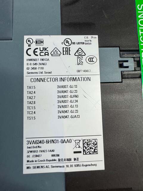 400 Amps, Siemens #3VA6340-6HN31-0AA0, Molded Case Circuit Breaker, 3 Pole, Frame 400H, ETU350 LSI Electronic - Image 7
