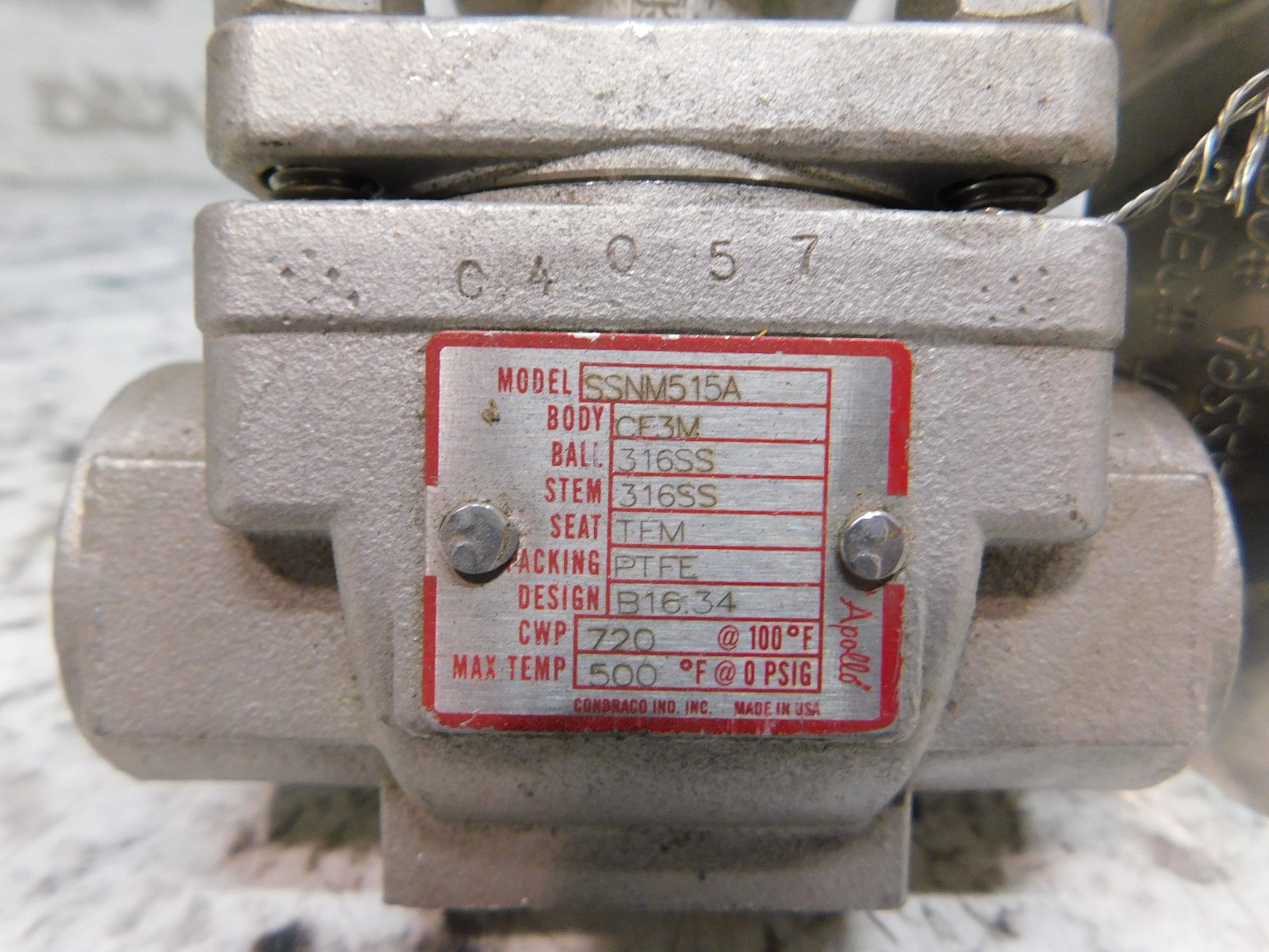 1" Apollo, Standard Port Ball Valve, 300# SW, 316SS, CF3M Body, SSNM515A, NEW - Image 2