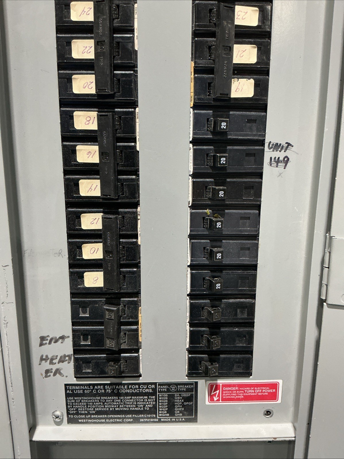 400 Amp. Westinghouse YS2054, MLO Panelboard, 208Y/120 Volts, 3 Phase, 4 Wire - Image 9